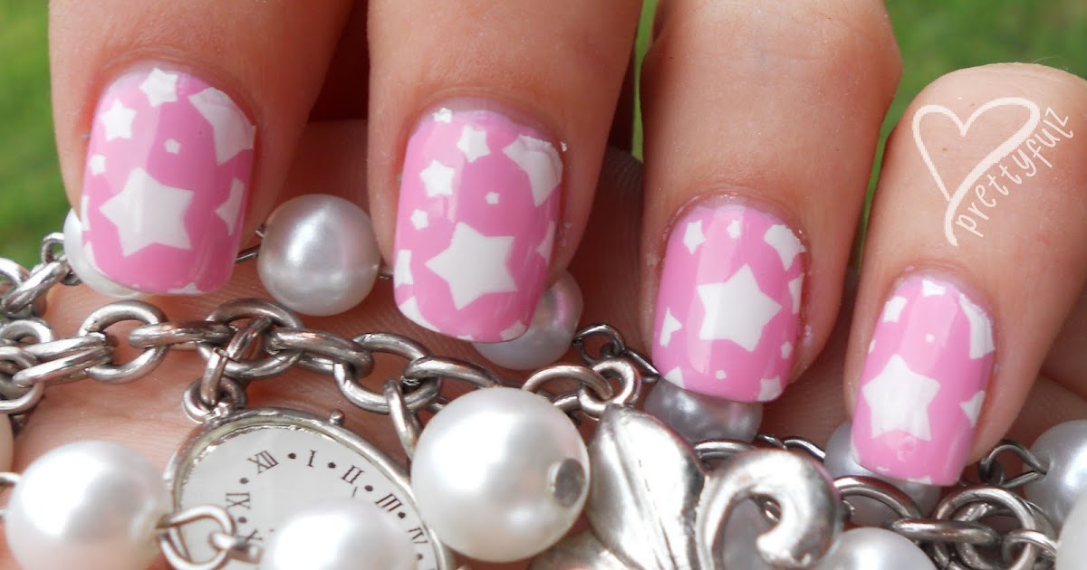 Prettyfulz Super Cute Pink & White Star Nail Art Design for short nails!