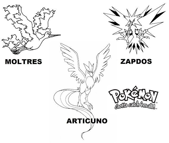 Zapdos,Moltress and Articuno Legendary Pokemon Coloring Pages