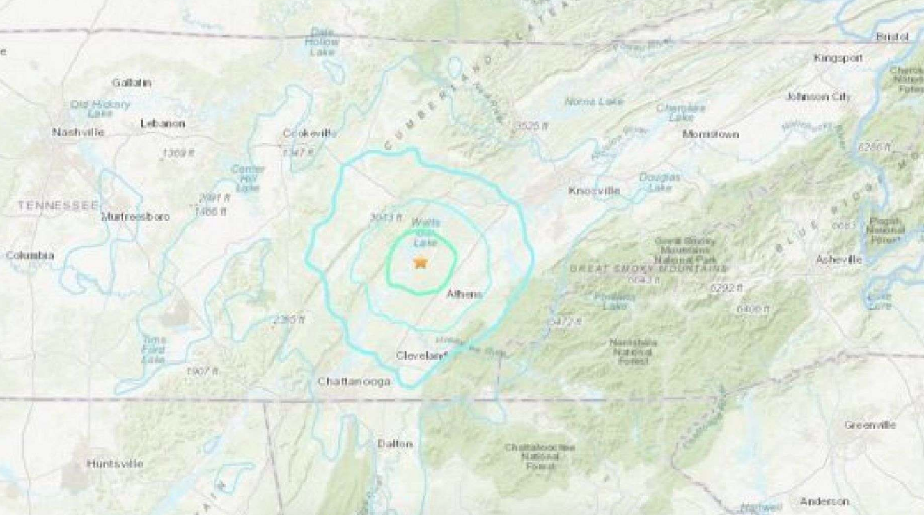 What Time was the Magnitude 4.4 Earthquake at Tennessee, Georgia Last Night