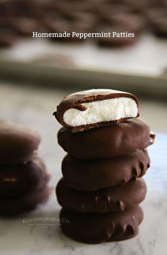 Homemade Peppermint Patties. Homemade Peppermint Patties are one of the easiest minty desserts to make for St. Patrick's Day or any other holiday. Dark chocolate & mint are perfect! #peppermint #chocolate #dessert #stpatricksday #holiday #christmas #foodgifts #dessertrecipes #peppermintpatties