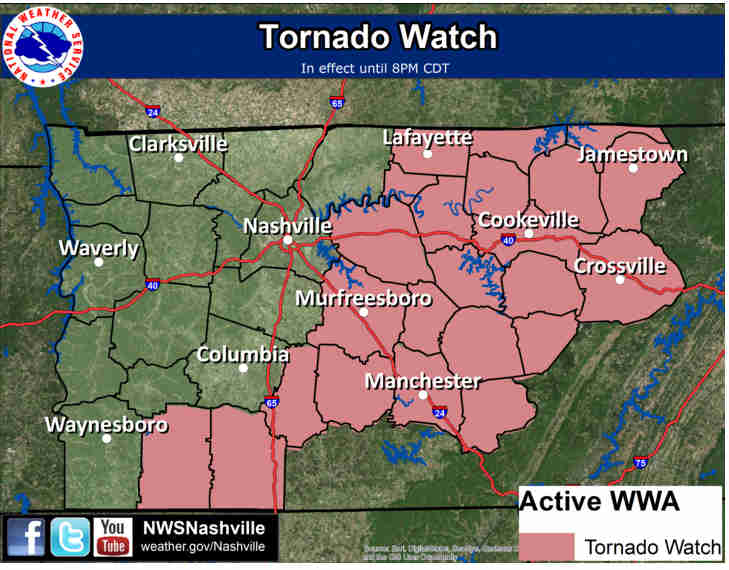 Jim Young Reporter Tornado Watch issued for Middle Tennessee
