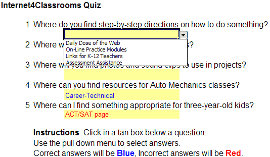 excel multiple choice test