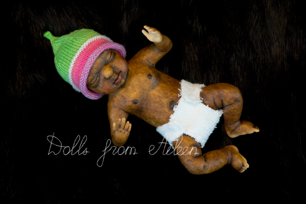 OOAK anatomically correct sleeping African baby boy doll
