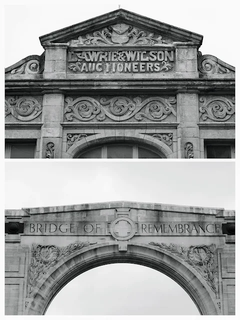 Christchurch after the earthquake in Black and White: Bridge of Remembrance and Lawrie & Wilson Auctioneers
