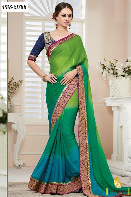 radium green color silk georgette saree for wedding party wear at pavitraa.in