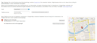 Google Places - Die Auswahlmöglichkeiten in Google Places beim Erstellen eines Eintrags