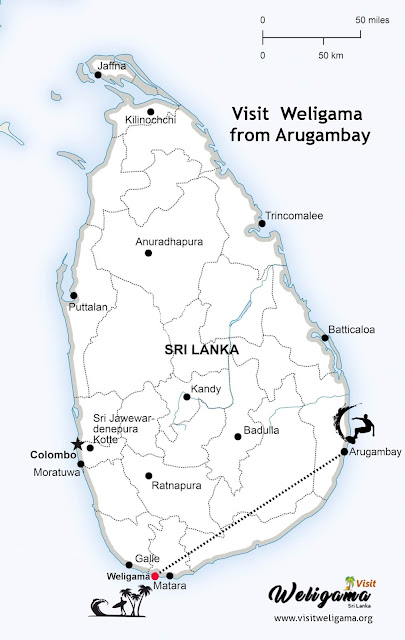 How to visit Weligama from Arugambay using google maps