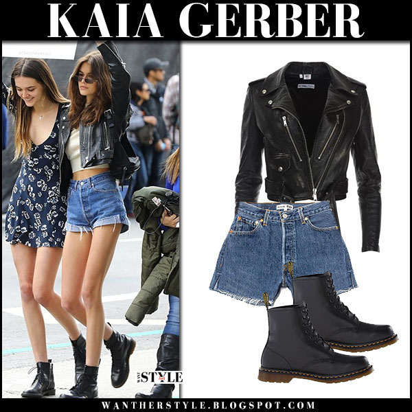 shorts and leather jacket