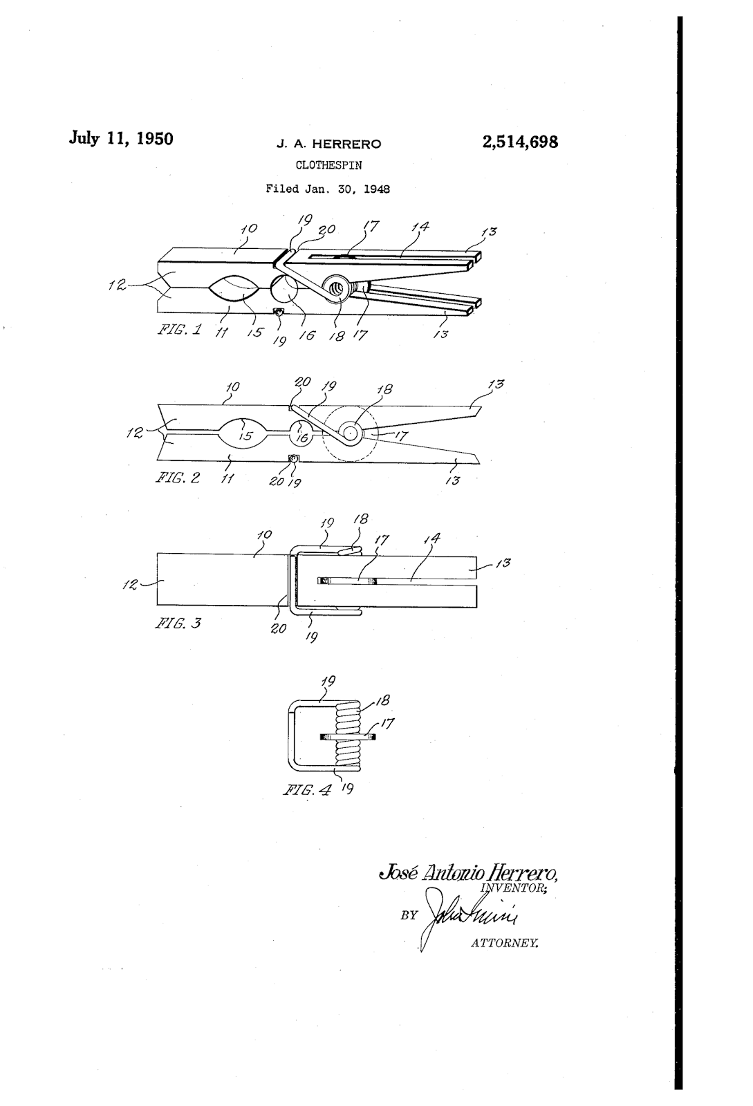 Vintage Clothespins Patent Drawings