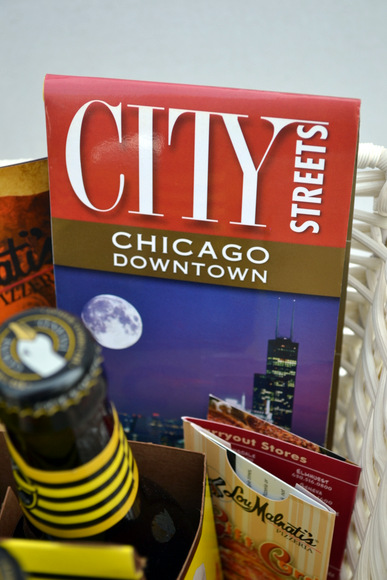 A Chicago street map adds a whimsical touch to this gift basket. 