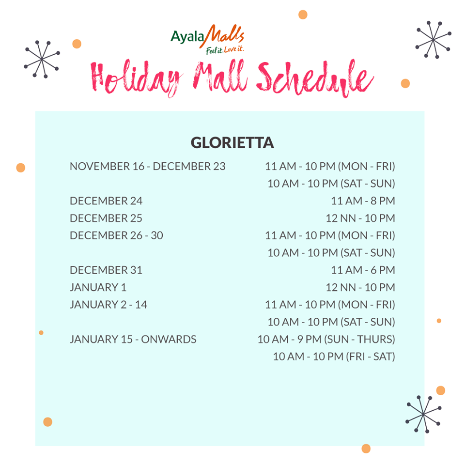 Manila Shopper Holiday 2017 Schedule of Malls, Supermarkets, & Theme Parks