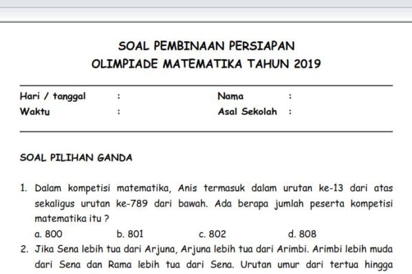 Soal Olimpiade Matematika Sd Materi Bilangan