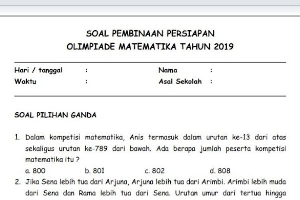 Silabus materi osn matematika sd tahun 2021