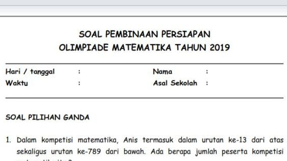 Contoh Soal Olimpiade Matematika Sd