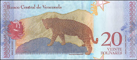 Venezuela Currency 20 Bolivares Soberanos banknote 2018 Jaguar Panthera