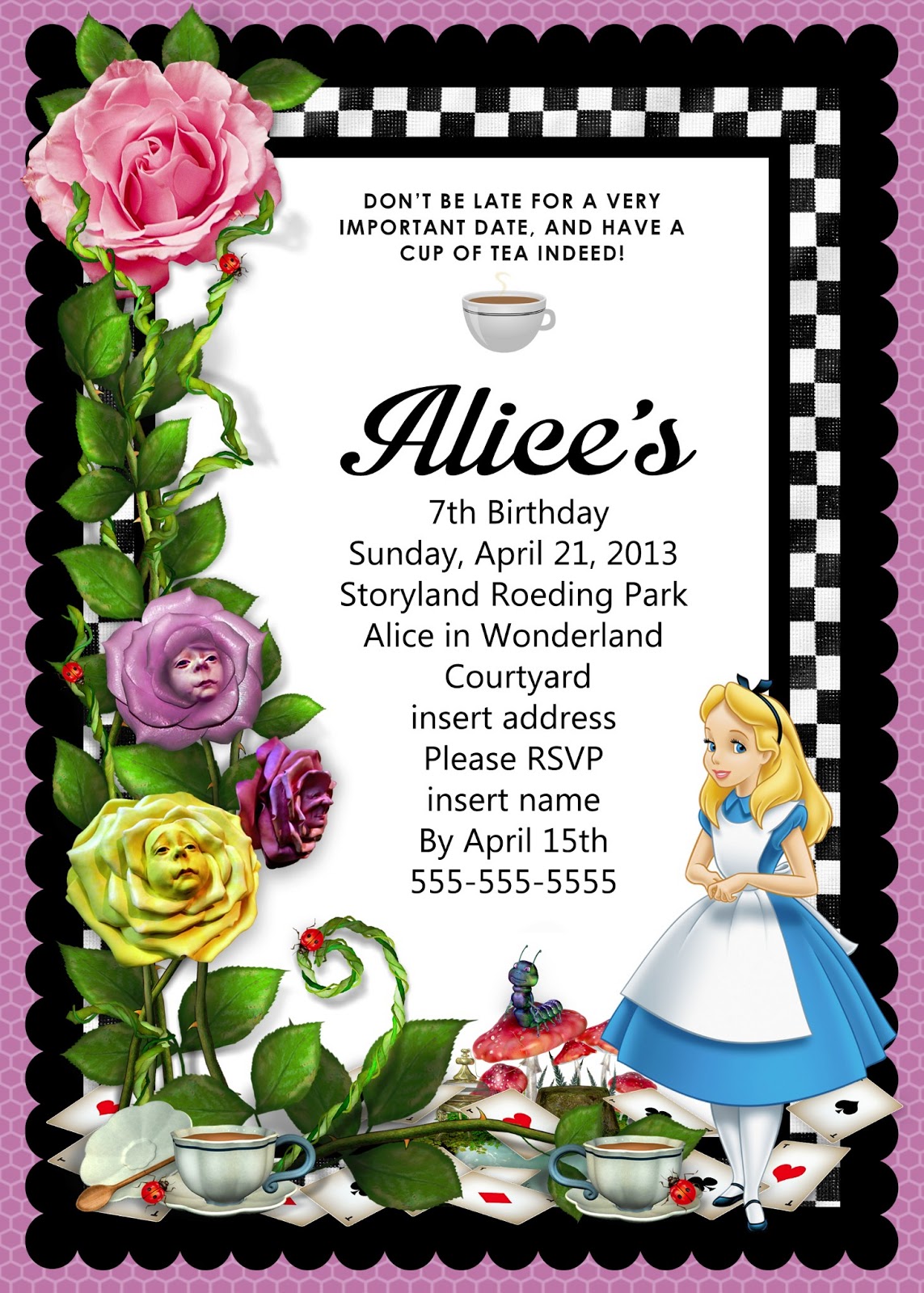 2 Free Printable Alice In Wonderland Birthday Invitations Free In