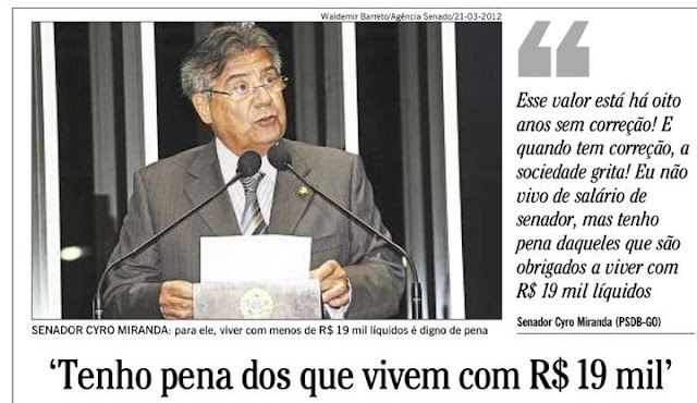 “Tenho pena dos que vivem com R$ 19 mil”,diz senador tucano