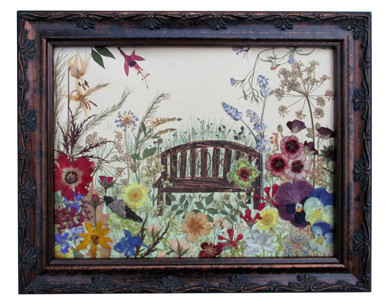 My Petal Press Garden Blog Garden Bench pressed flower art framed made