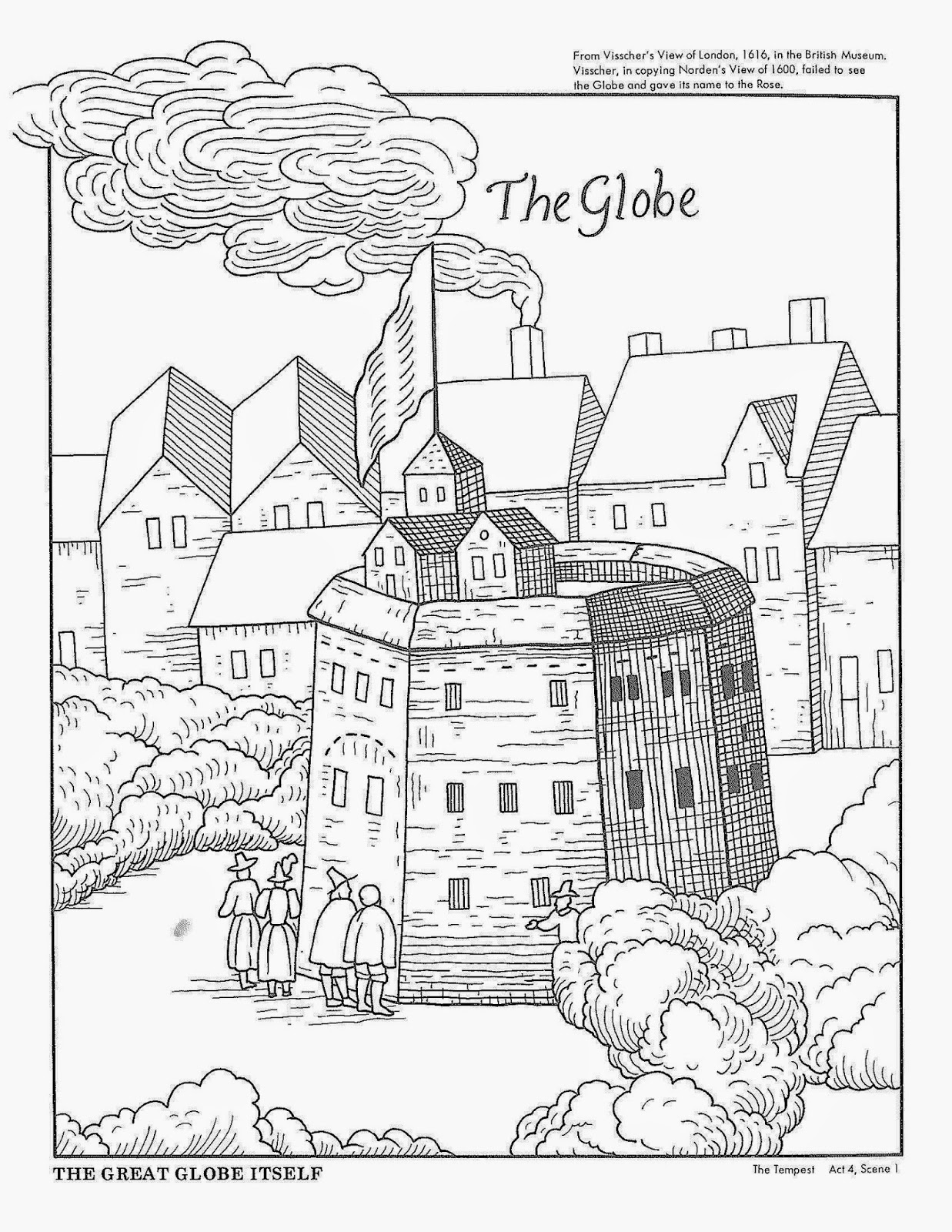 Shakespeares Globe Theatre Labeled Sketch Coloring Page
