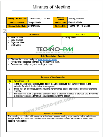 Meeting Minutes Template Excel And Word Free Download Project Management Templates