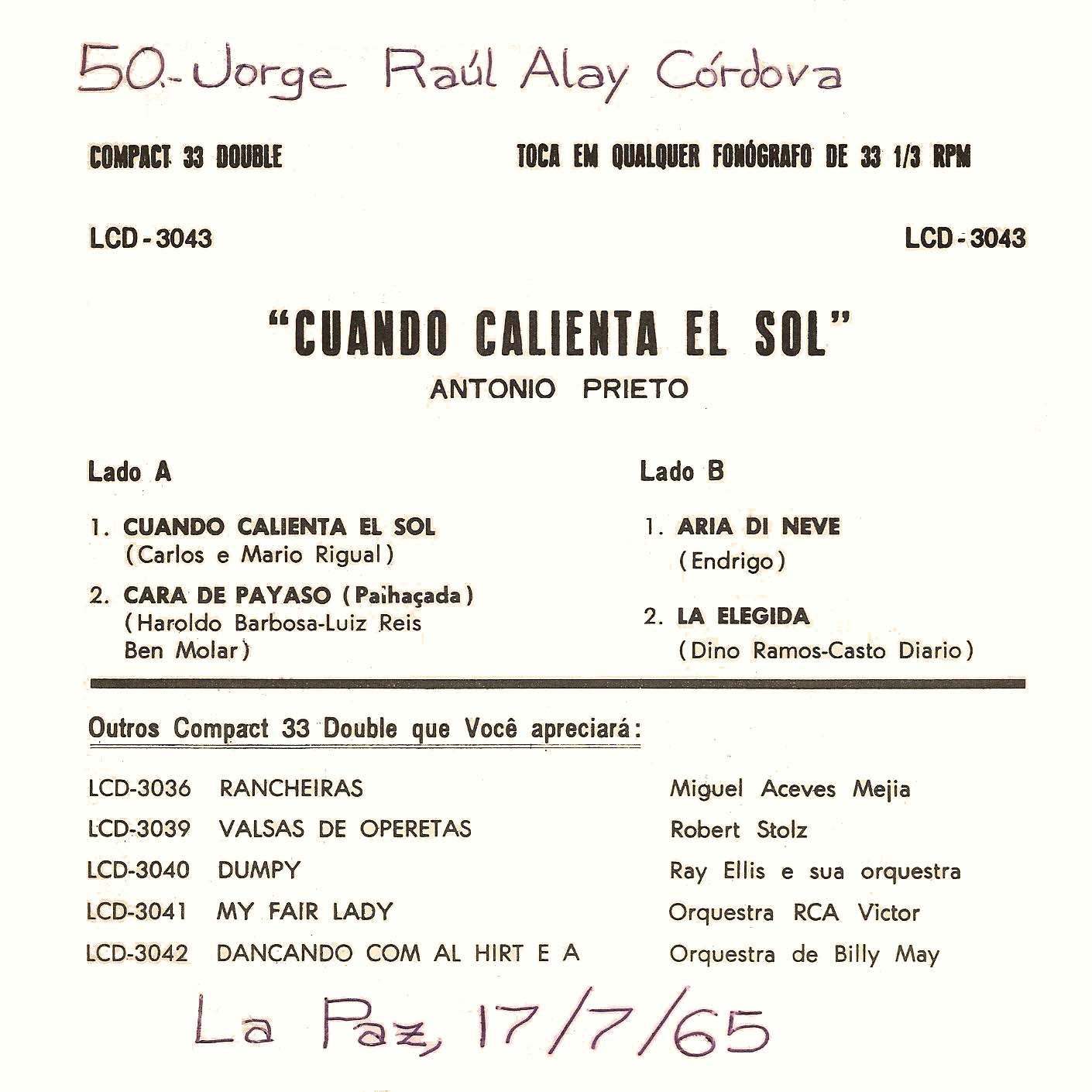 MUSICOTECA ALAY: ANTONIO PRIETO - CUANDO CALIENTA EL SOL (1963) C33