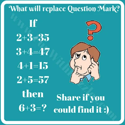 If 2+3=35, 3+4=47, 4+1=15, 2+5=57 Then 6+3=?. Can you solve this Logic Puzzles Maths Reasoning Question?