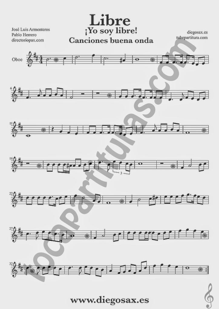 Partitura de Libre para Oboe Nino Bravo y El Chaval de la Peca  Sheet Music Oboe Music Score Yo soy libre