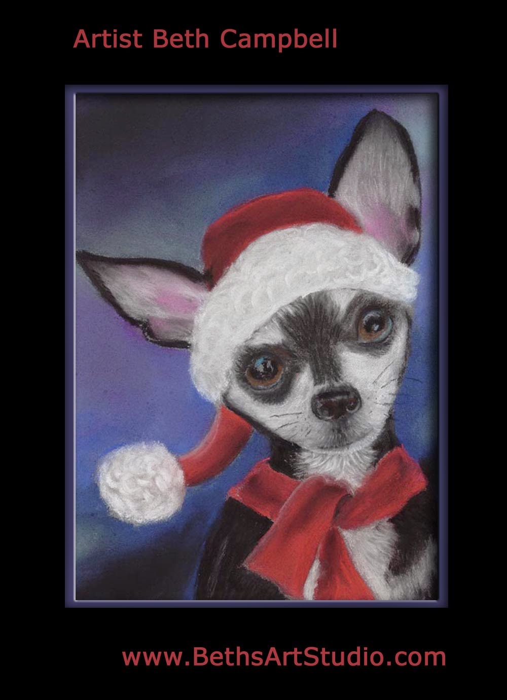 pastel painting chihuahua santa christmas