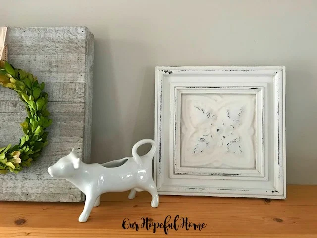 cow cremer pitcher boxwood wreath tin ceiling tile