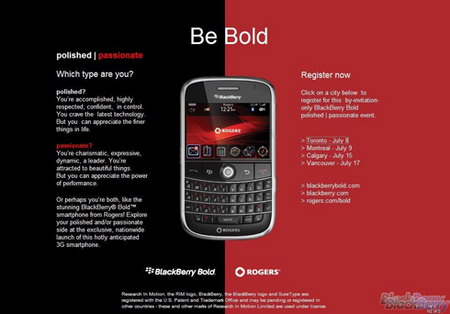 Rogers BlackBerry Bold 9000 Launch Invitation
