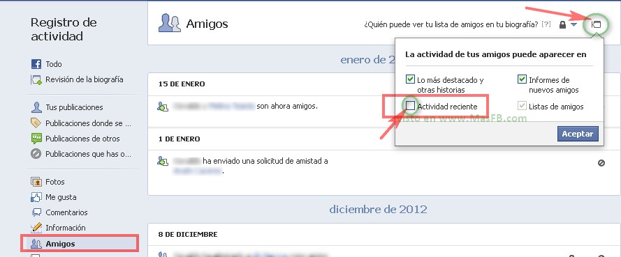 Amigos, Actividad Reciente, Facebook, 2013