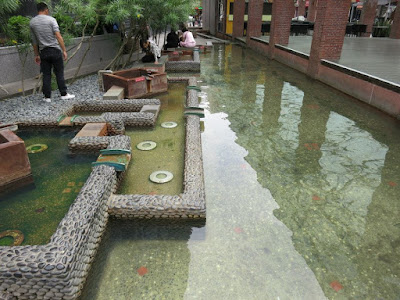 Foot bath area at Jiaoxi Hot Springs Park in Yilan