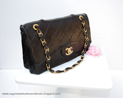 Another view of the finalized Chanel Bag Cake
