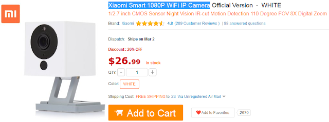 كوبون تخفيض على كاميرا Xiaomi Smart 1080P WiFi IP Camera من موقع GearBest  2p