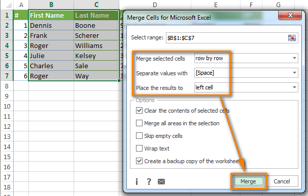 How do i merge data from two columns in excel