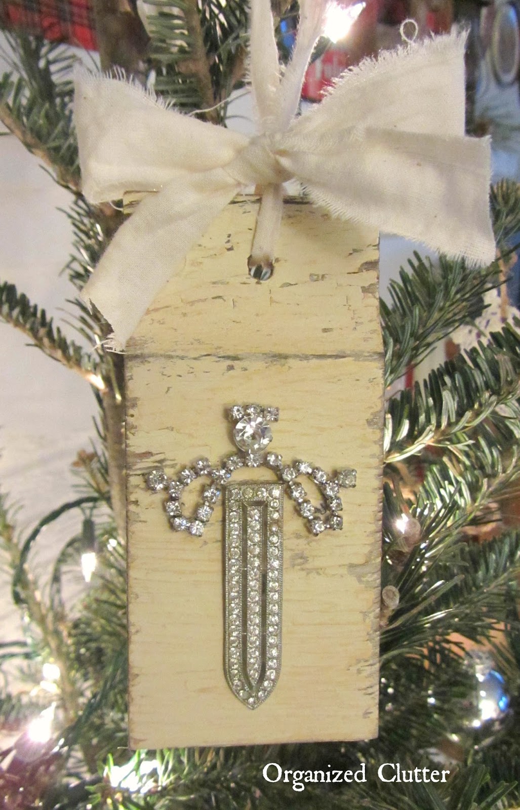 Vintage Jewelry & Salvaged Wood Angel Ornament www.organizedclutterqueen.blogspot.com