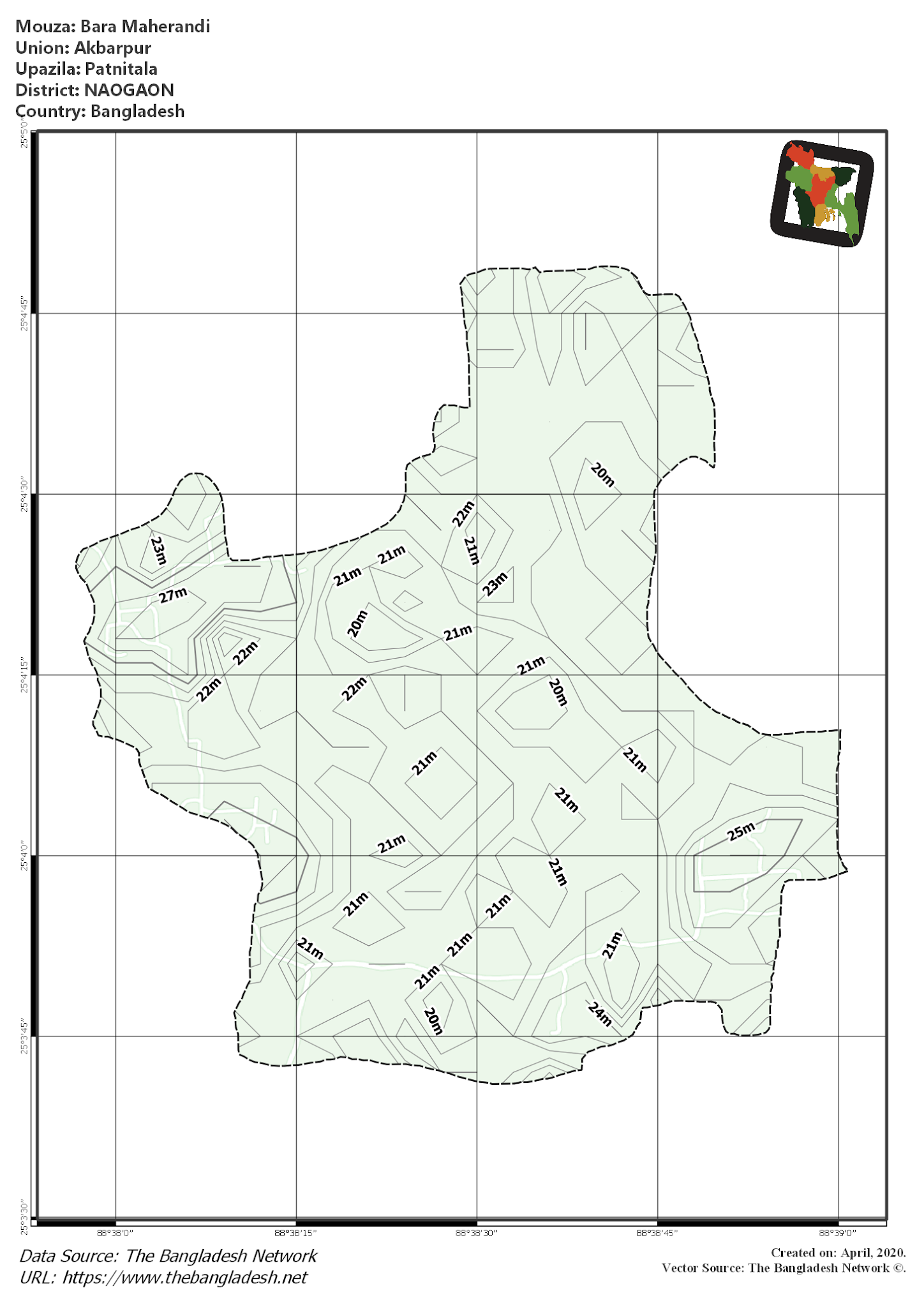 Map of Bara Maherandi Mouza of Patnitala Upazila, NAOGAON, Bangladesh.