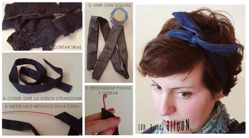 cinta-del-pelo look-lolita-pinup pinup lolita diy-aileon jeans denim recycle