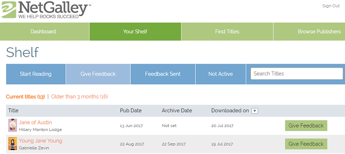Getting started with NetGalley - your shelf waiting for feedback