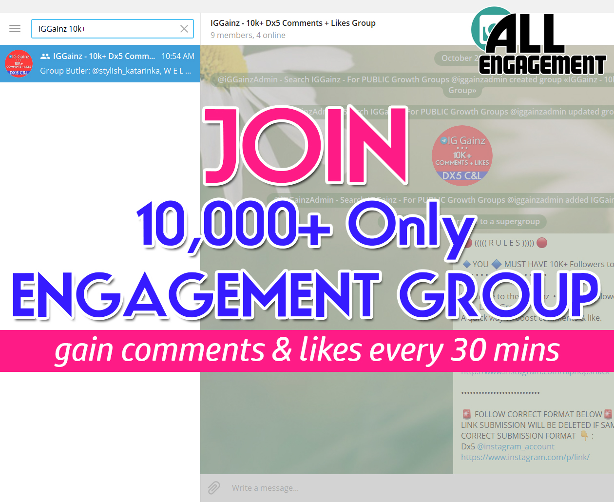 iggainz launch new engagement group for 10 000 followers only join gain - telegram instagram follow gr!   oups
