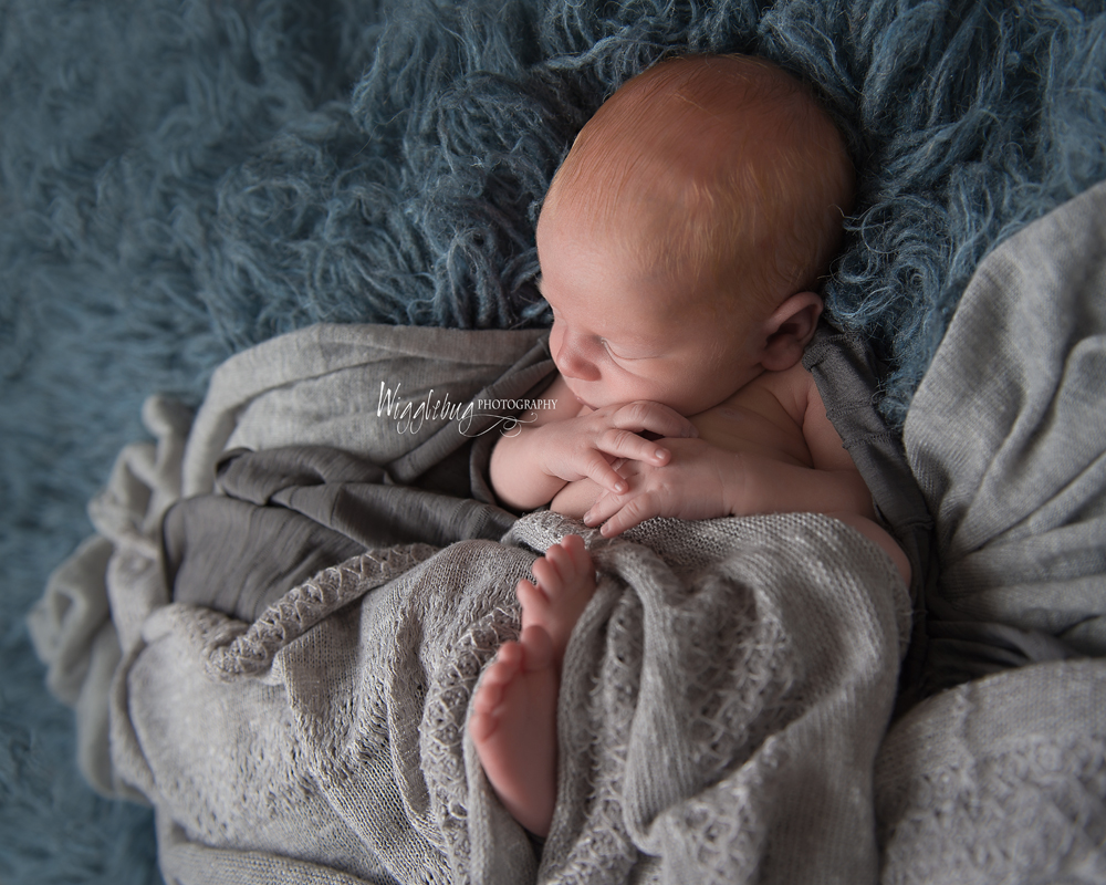 Baby Boy Newborn in gray and denim blue