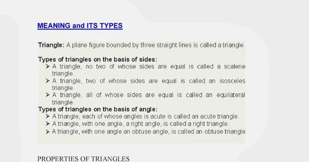 WELCOME TO WORLD OF MATHEMATICS: TRIANGLES AND ITS TYPES