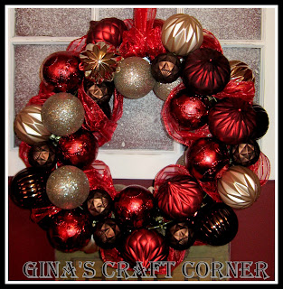 How to Make a Christmas Ball Wreath w/ a Coat Hanger-Gina's Craft Corner
