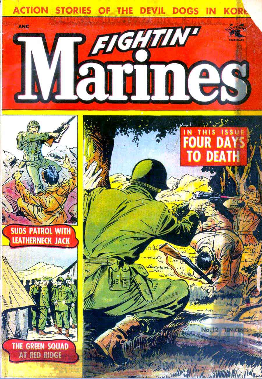 Matt Baker golden age 1950s st john war comic book cover art - Fightin' Marines #12