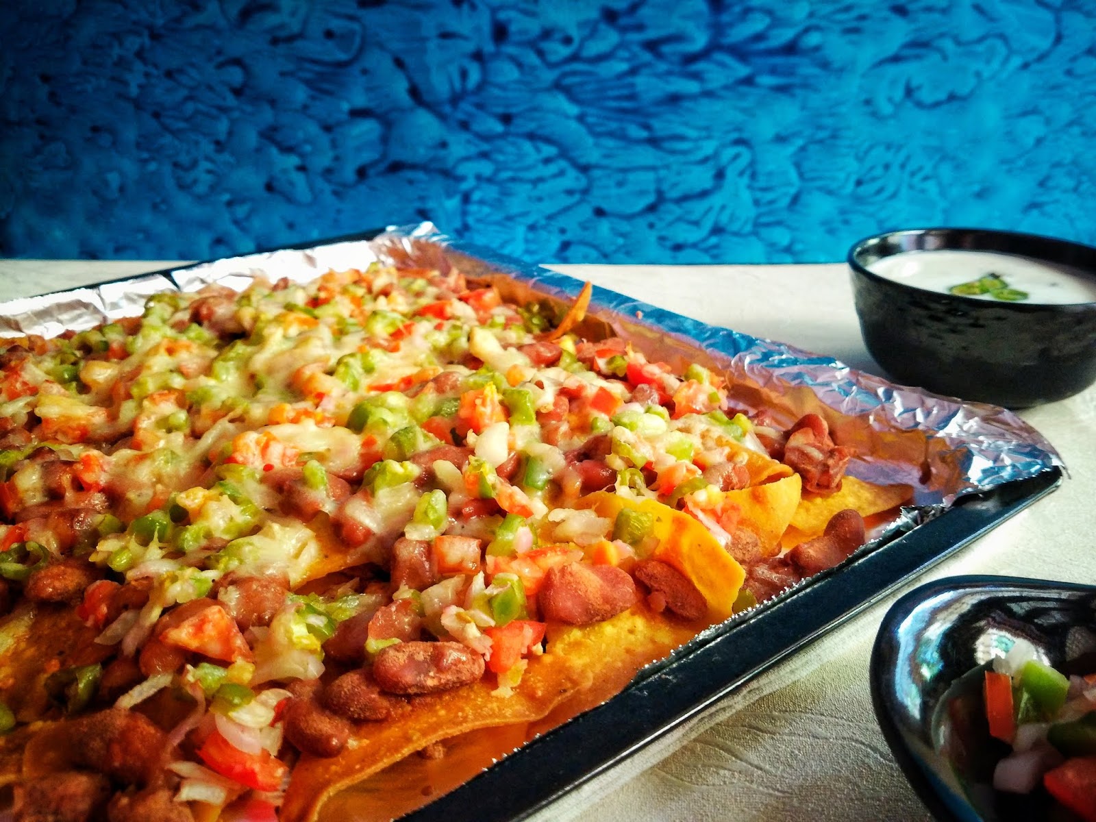 Nachos Supreme with Kidney Beans and Veggies Loaded Vegetarian Nachos