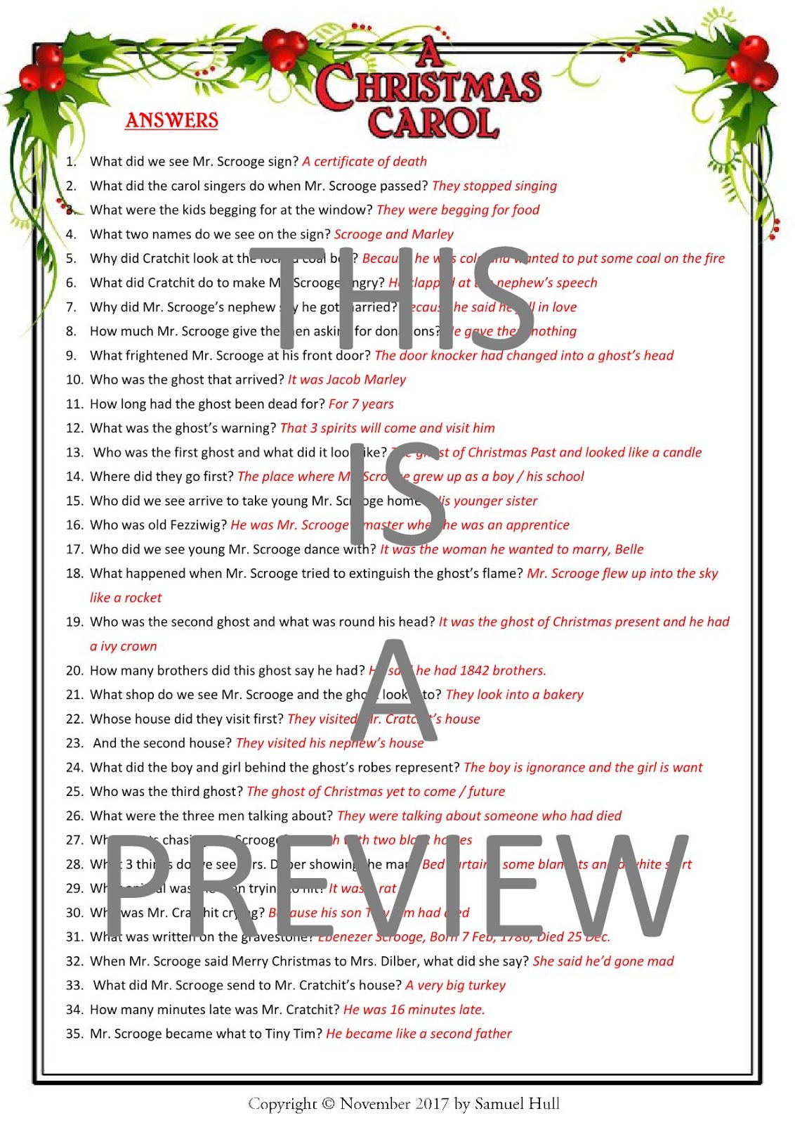 A Christmas Carol Movie Guide + Activities (Color + B/W) - Answer Key ...
