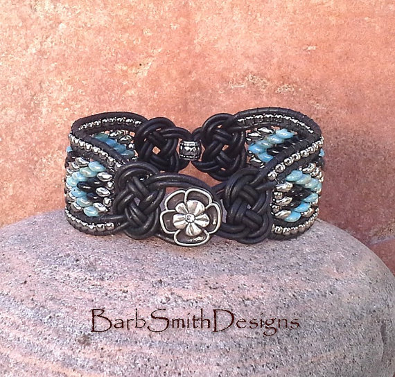 Knotted and Beaded Leather Bracelets by BarbSmithDesigns The Beading