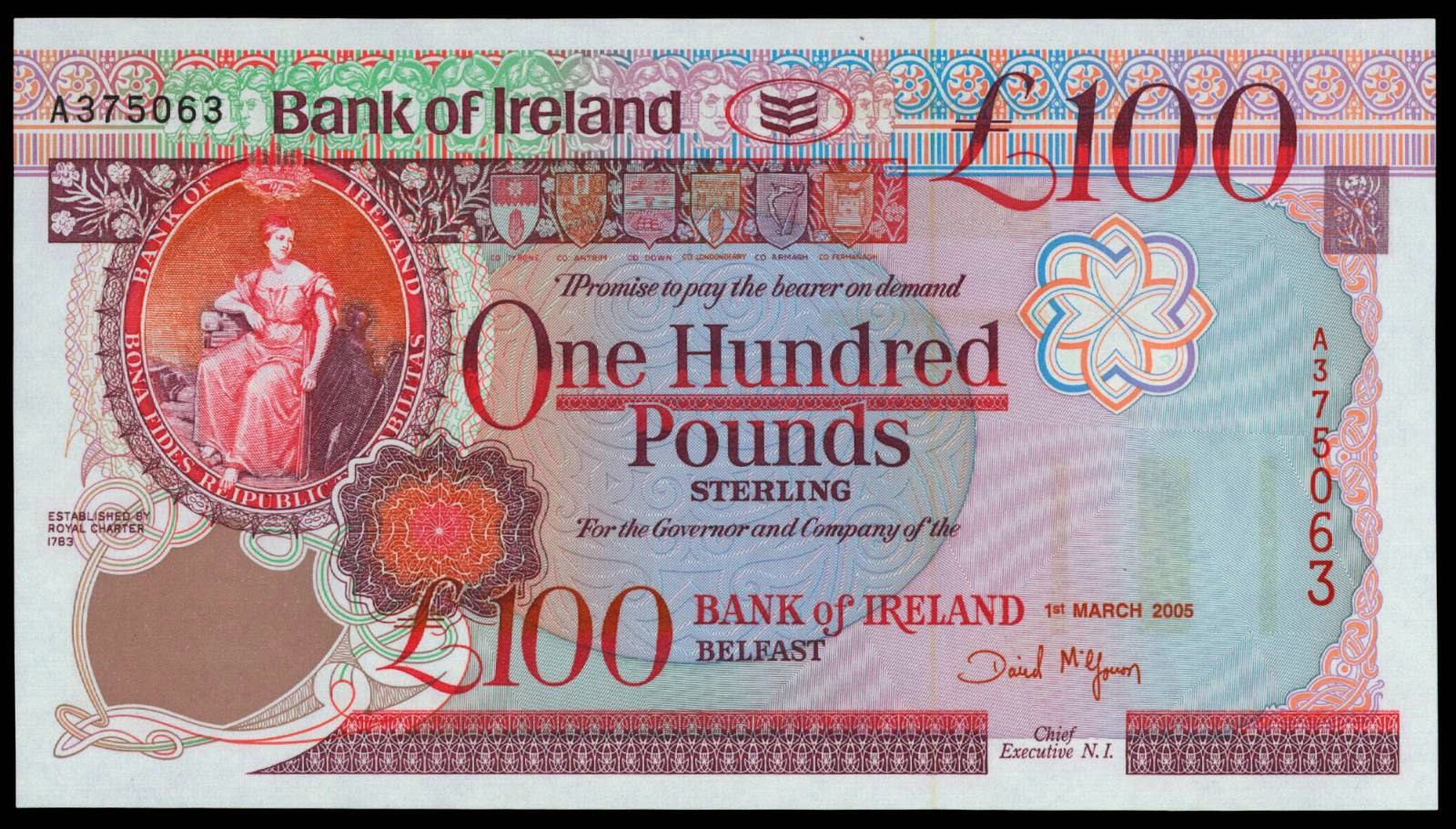 Bank of Ireland 100 Pound note 2005|World Banknotes & Coins Pictures