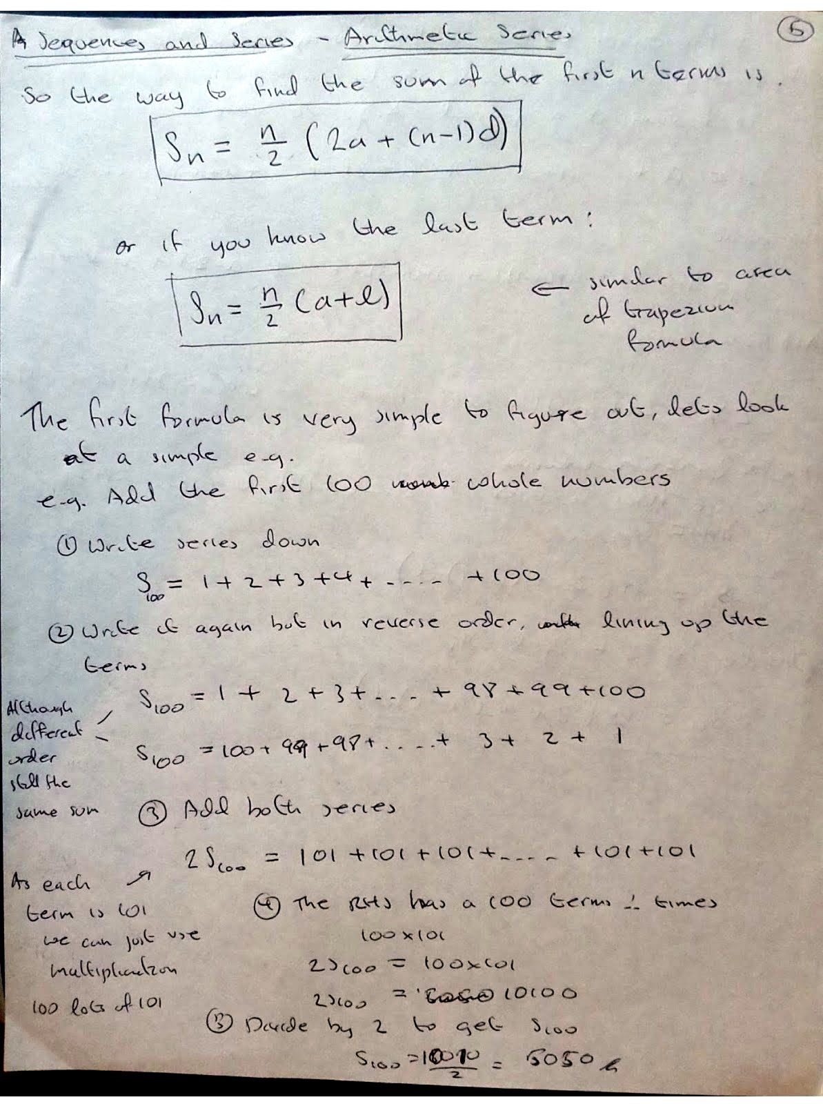 A Level Maths Notes: AS Sequences and Series - Arithmetic Series