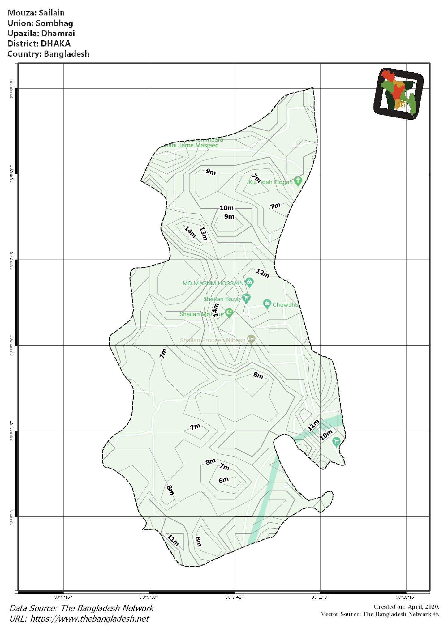 Map of Sailain Mouza of Dhamrai Upazila, DHAKA, Bangladesh.